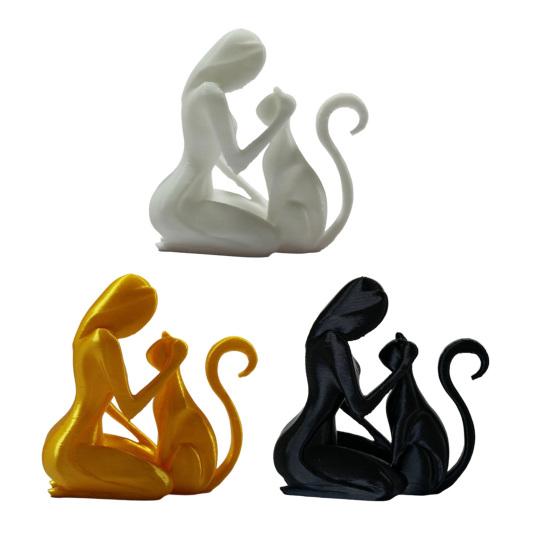 Jijijing 3D Printed Sculpture, One-Piece Molding Desktop Figure, Abstract Woman Cat Art Ornament for Home Decor Gift