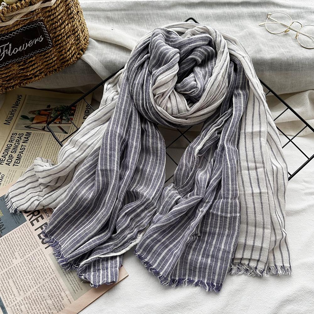Unisex Japanese Style Cotton Linen Striped Scarves Men Soft Warm Neckerchief Male Accessories Short Tassel Bufandas Shawls