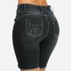 Mid Rise Pockets Buttons Fly Short Jeans Knee Length Stretchy Denim Shorts for