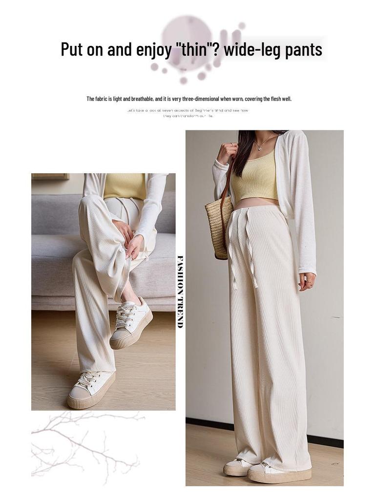 2024 Spring/Summer Maternity Wide-Leg Drawstring Pants - Long, Straight-Leg, No Belly Support, Casual Fit
