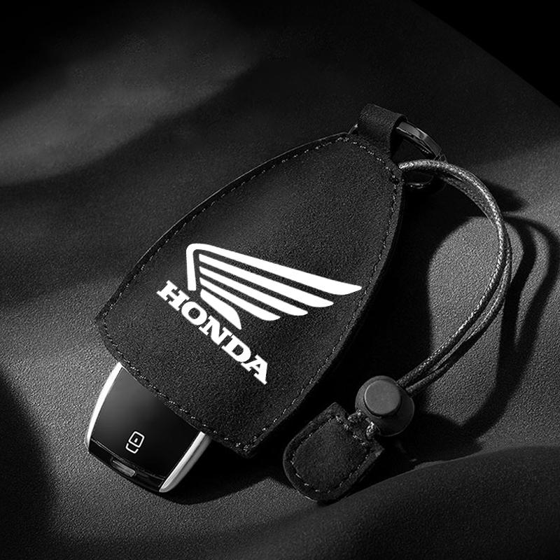 Suede Leather Car Emblem Key Case Keychain Storage Bag For Honda CB400 CB650FCBF CBR25ORR CRF SH3O0 NC75O Motorcycle Accessories