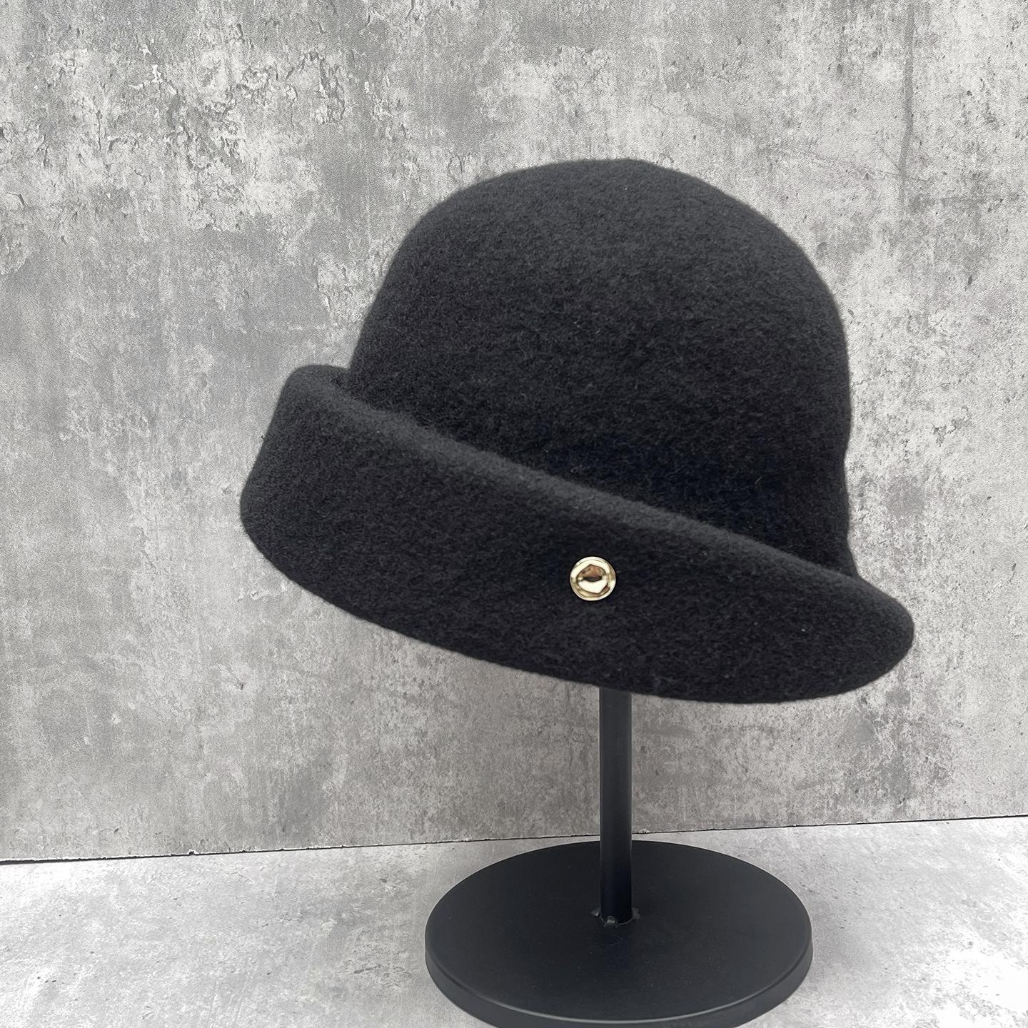 

Wide Along The Curling Edge To Cover The Meat And Show The Face. Small And Elegant Wool Blended Bucket Hat Women S Winter Retro Top Hat Temperament M（56-58cm）