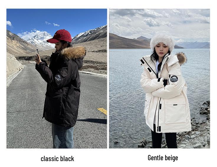 Women's High-End Thickened Winter Parka with Large Fur Collar - Mid-Length Warm Cotton-Padded Coat