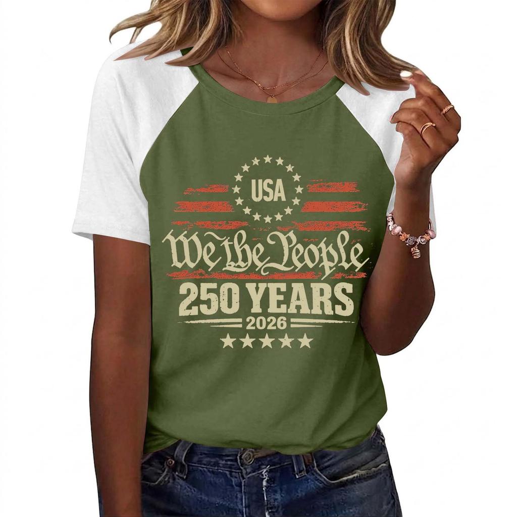 Women Fashion Printed T Shirt USA We The People 250 Years 2026 Graphic Tee Casual Short Sleeve Top Soft Comfortable Fit