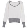 Lazy color matching v-neck knitted sweater women's clothing autumn new versatile explosive sweater winter