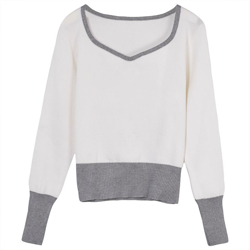 Lazy color matching v-neck knitted sweater women's clothing autumn new versatile explosive sweater winter