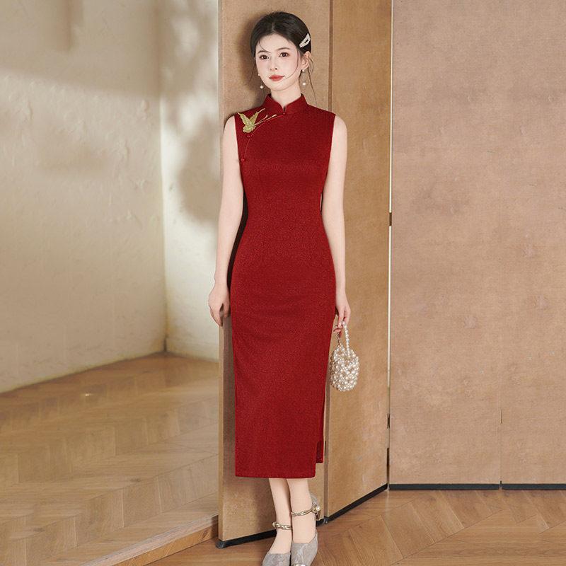 Red sleeveless national style new Chinese Suzhou cheongsam improved young 1011 new women's high-end engagement dress