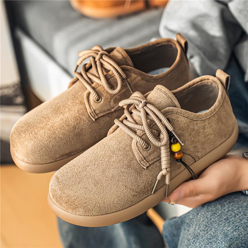 Men's Casual Suede Shoes Spring Summer Autumn Winter New Style Thick Bottom round Head Japanese Style Snow Boots Magic Tape