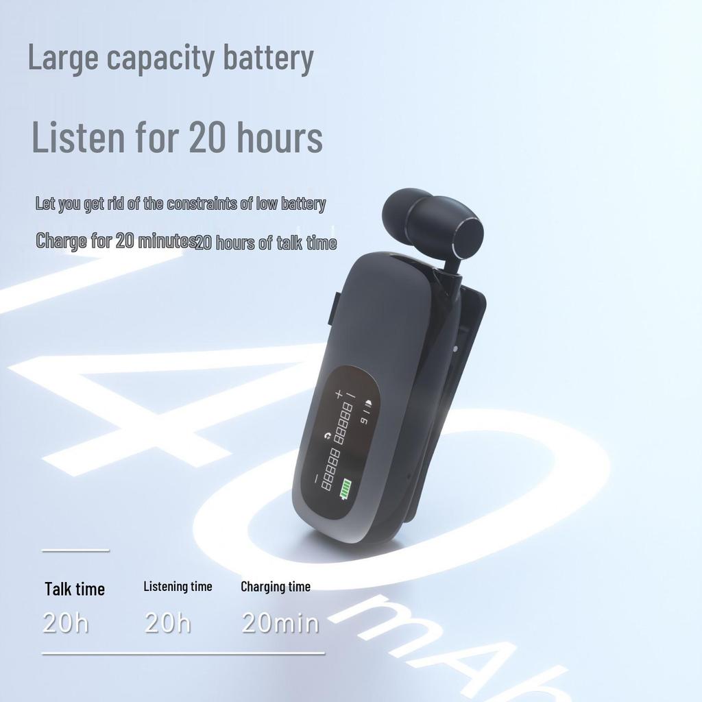 K75 Clip-on Bluetooth Earbud: Single In-ear, Long Battery, Fast Charging, Smart Display, Cycling Noise Cancellation