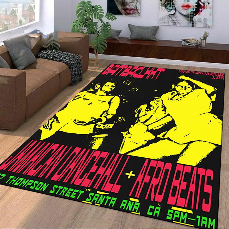 Vintage Bambaclub Jamaican Dancehall Afro Beats Neon Party Flyer non-slip washable printed rug for kids playroom nursery bedroom