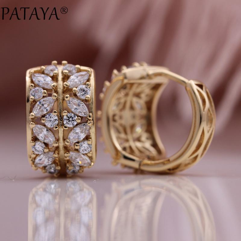 

PATAYA новые серьги из белого стекла с конским глазом, женские роскошные милые полые серьги цвета розового золота