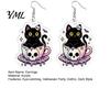 Lightweight Daily Wear Earrings 1 Pair Halloween for Women, 2D Acrylic Teacup Black Cat Women Dangle Drop Earrings, Gothic Cartoon Jewelry Party,