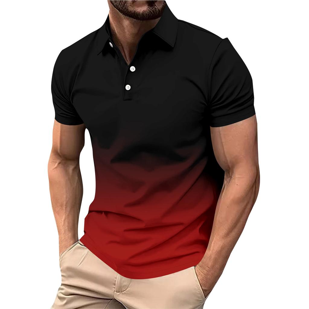 Gradient Color Summer Short Sleeved Lapel Button Men's Casual Top