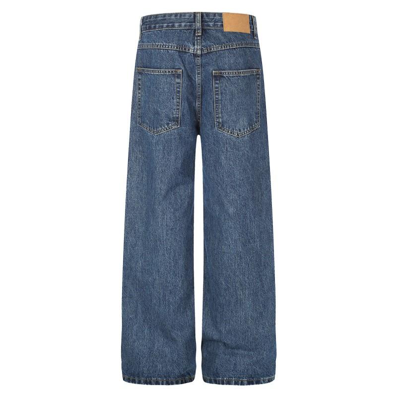 Vintage Washed Jeans Men Straight Leg Loose Fit Clean Style Casual Everyday Wear
