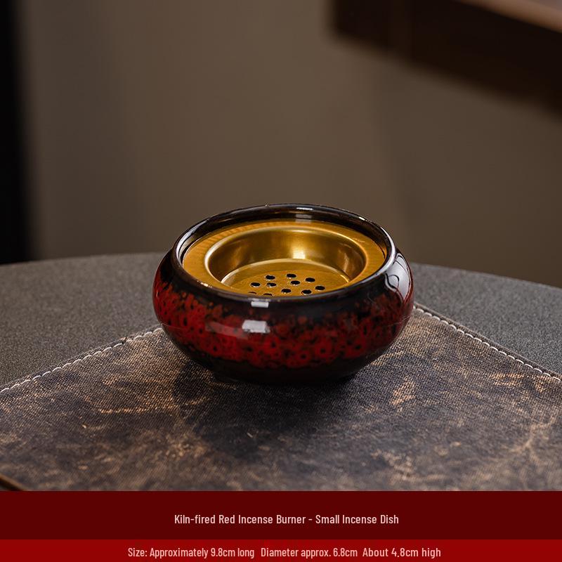 Portable Ceramic Sandalwood Incense Burner: Golden Bowl Ornament & Incense Plate