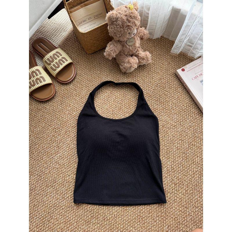 Kumikumi Gyaru Style Solid Halter Top Sling Women clothes Summer With Chest Pad Sexy Inner wear Base Top