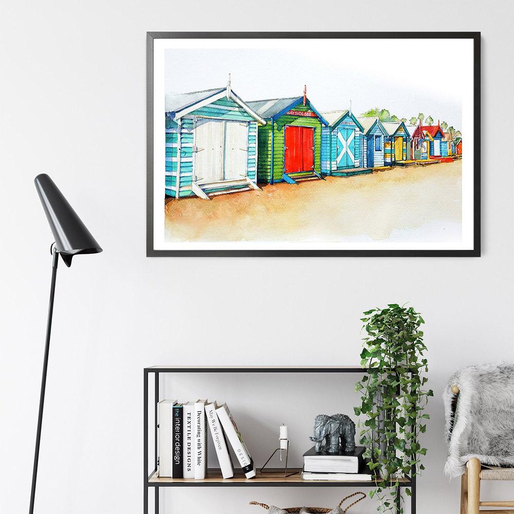 Melbourne Cricket Ground Watercolour City Landscape Print Poster Painting Art Brighton Beach Boxes Wall Pictures Bedroom Decor