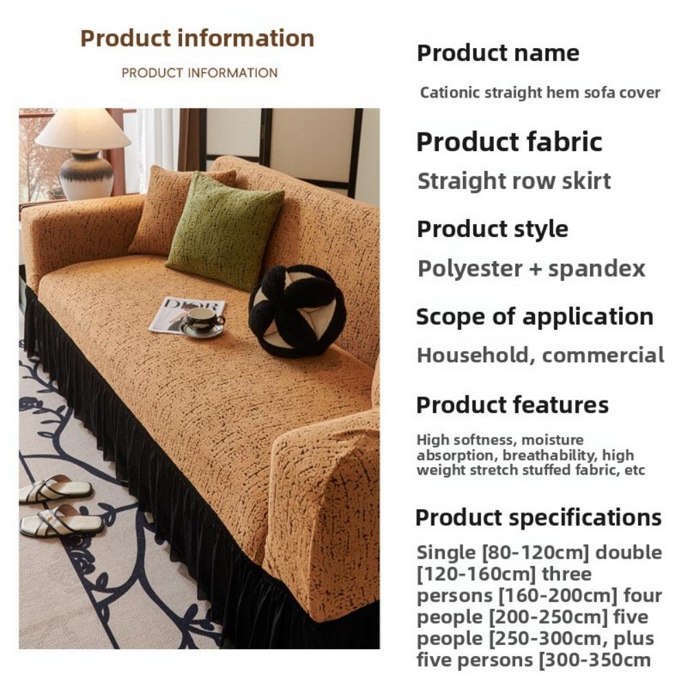 Jacquard Sofa Cover with Skirt Universal Full Coverage Stretch Slip Proof Fabric Couch Dust Protector