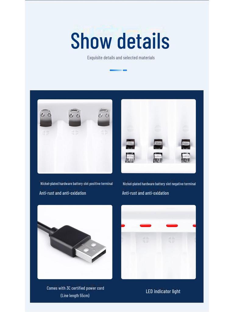 Set of 5 Double AA 1.2V 1200mAh Rechargeable Batteries with Charger (USB)