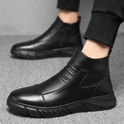 Mode Heren Leren Schoenen slip-on Modieuze Veelzijdige Korte Enkellaarsjes Britse Versies Heren Spitse Toe Pluche Warme Katoenen Schoenen