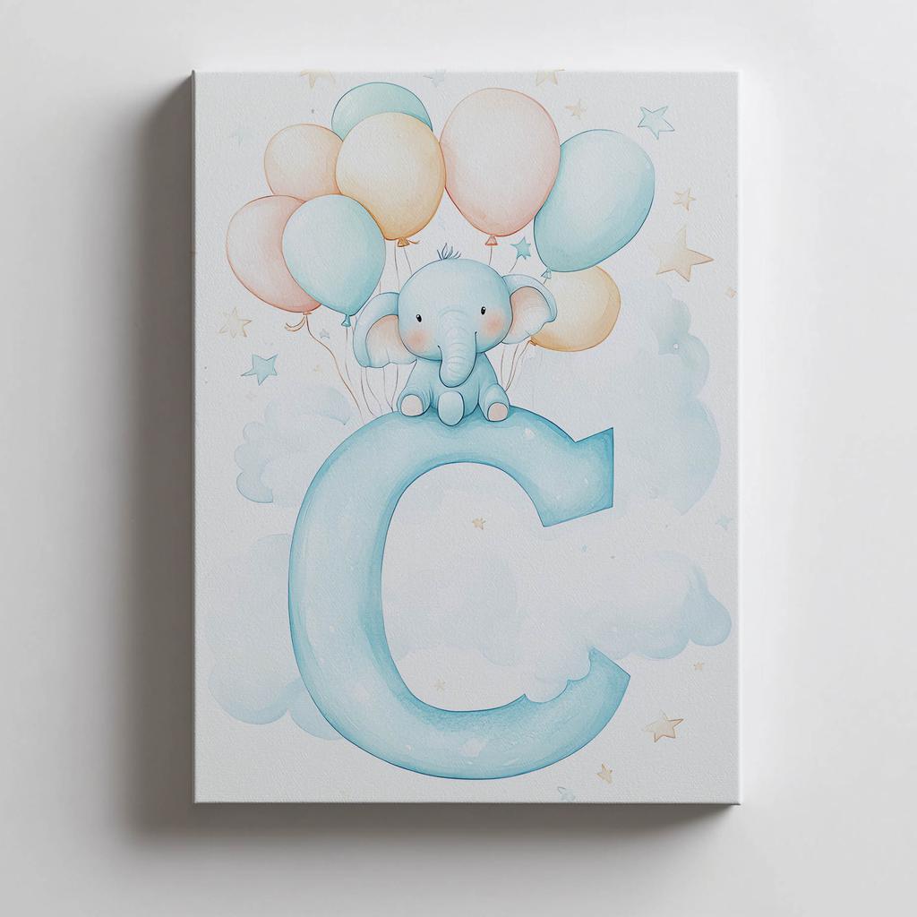 Plakat Słoniątko Na Literze C Plakat Słoniątko Na Literze C, 70X100 Cm, Rama Drewniana Ciemny Brąz, Papier Matowy 230 Gsm