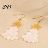 Gift for Her on Christmas 1 Pair Tree Earrings, Glitter Acrylic Star Xmas Shape Cute Earrings Winter Dangle Holiday Festive Jewelry New Year