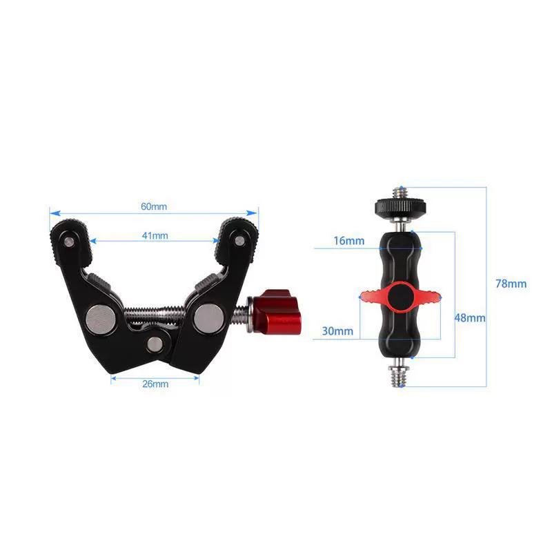 Super Clamp Camera Clamp Mount Monitor 360° Ballhead Magic Arm Double Ball Head Adapter for DSLR Camera/Gopro/LED Lights/phone