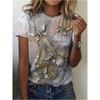 3D Floral Print Women's Casual and Fashionable Round Neck Short Sleeved T-shirt