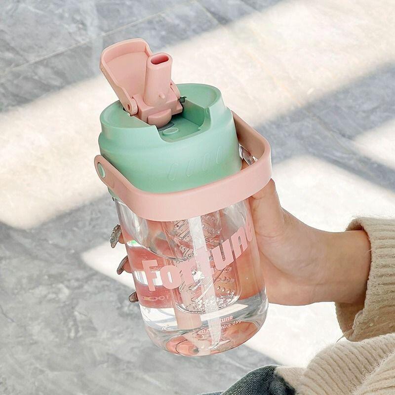 GIANXI Simple Student Water Cup Fitness Cup Straw Cup Plastic Cup Coffee Cup Outdoor Travel Portable Juice Cup Water Bottle