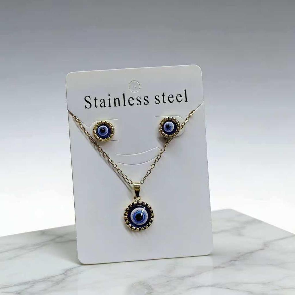 Turkish Blue Eye Jewelry Set: Fashionable European & American Earring Necklace Combo for Women