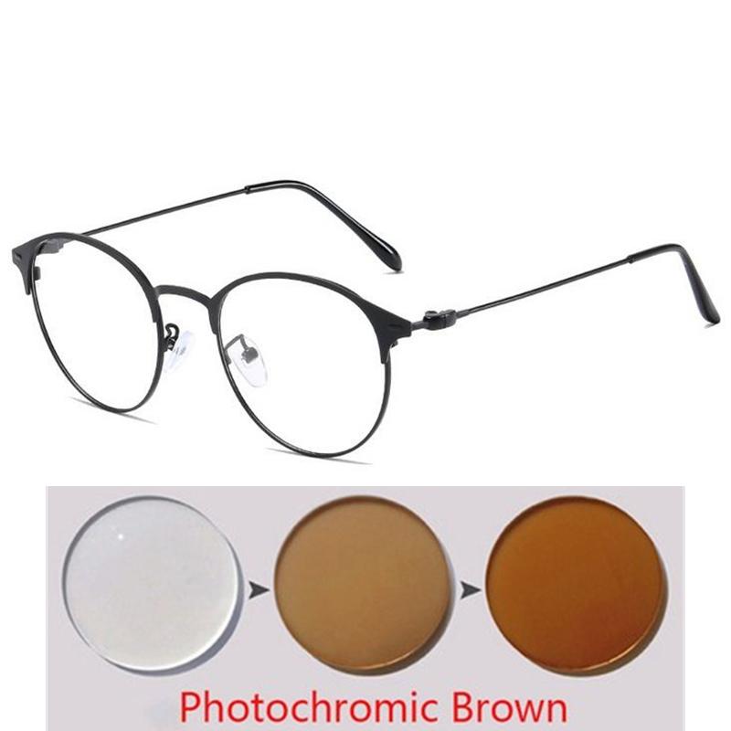 Metal Oval Myopia Light-sensitive Prescription Eyeglasses Women Men Retro Computer Optical Spectacles Diopter 0 -0.5 -0.75 To -6.0