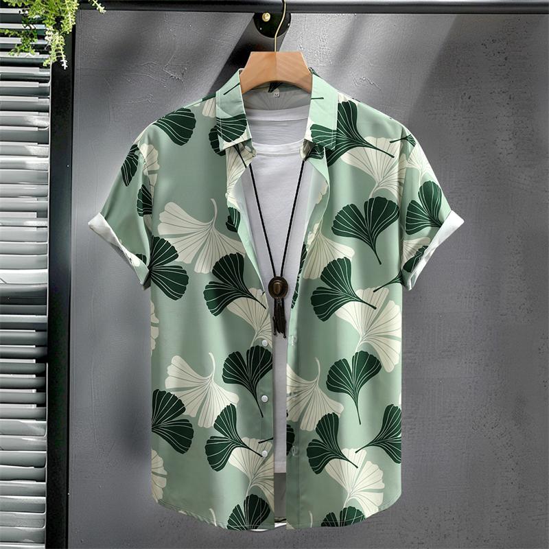 Flower Plants Print Men's Short-sleeved Shirt 3D Print Single-breasted Shirt Fashion Summer Casual Vacation Button Down Blouse
