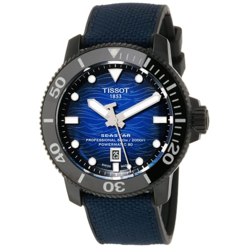 Tissot Seastar Men's Watch with Leather Strap and Blue Dial, Officially Imported, Model T1206073704100