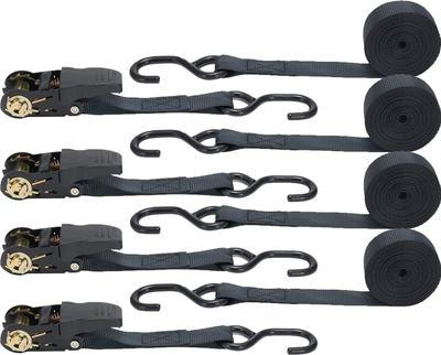 FFOGG Ratchet 2m X Set of 800kg Breaking Load Capacity Per Maximum Load Capacity of Nylon Lashing Motorcycle Black Tie-Down Belts, 2.5cm Wide, 4,