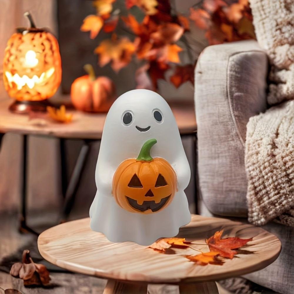 Realistic Halloween Ghost Statue Cute Holding Pumpkin Ghost Pumpkin Ghost Figurine Indoor Outdoor