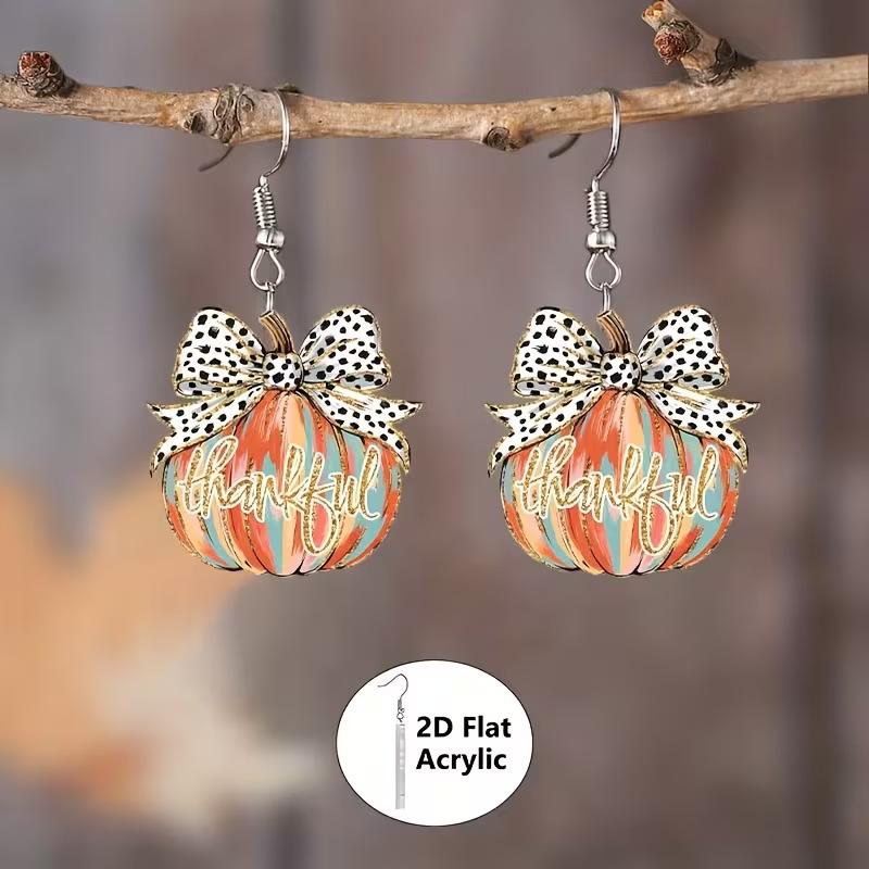Cross-border new harvest festival pumpkin earrings 2D flat acrylic country style Thanksgiving pumpkin earrings jewelry