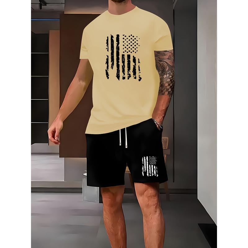 Men's Casual Outfit Set Yellow Duck Print Men's T-shirt & Beach Shorts Set Summer Short-sleeved Street Fashion Sports Shorts