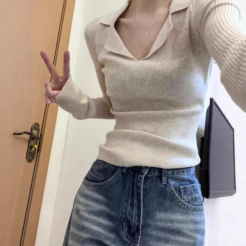 Pure desire style Spice Girl PO knitted sweater women's early autumn wear base design sense niche slim and thin chic top