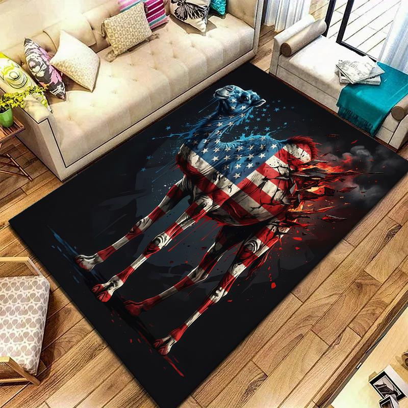 American flag  animals Pattern Square Carpet,Area Rug,Carpet Rug for Living Room Bedroom Sofa Playroom Decor,Non-slip Floor Mat,Holiday Birthday Gifts