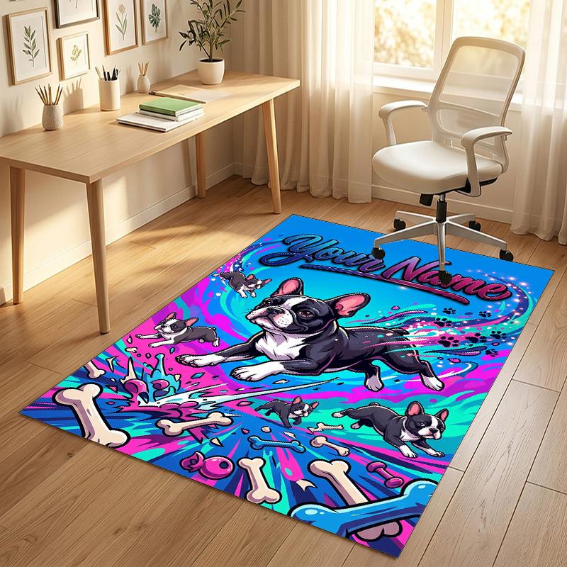 Dog Theme Crystal Velvet Rug Personalized Custom Name Text Soft Floor Mat Home Decor