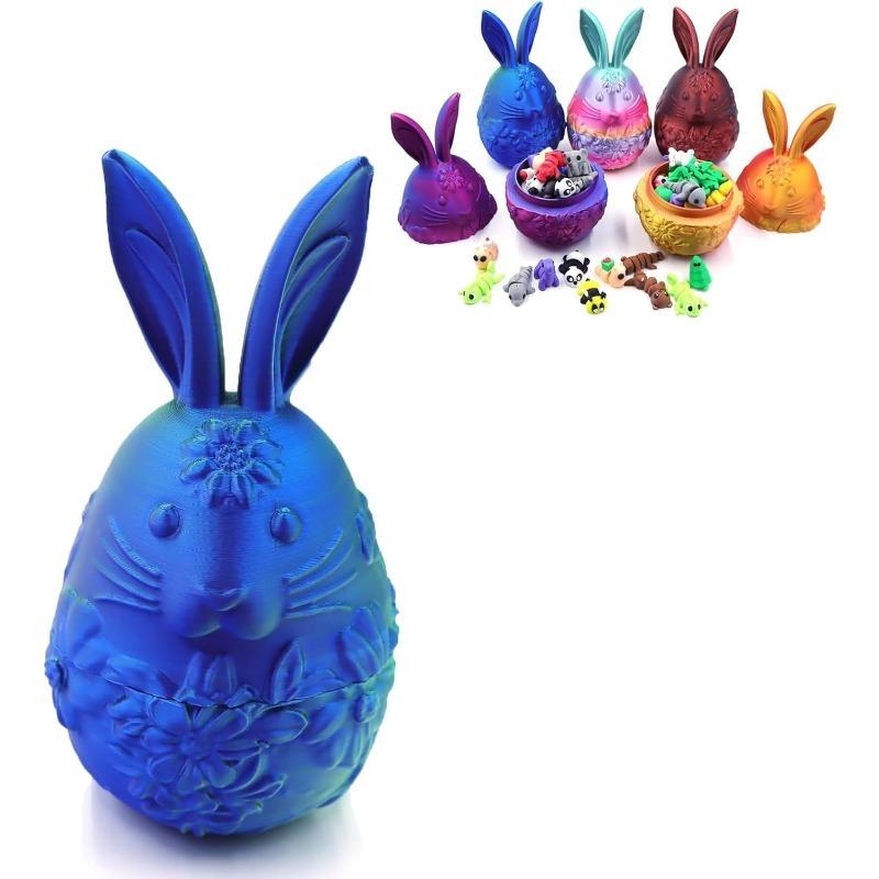 3D-gedruckte Tierfiguren 5 Stück mit Haseneiern, vorgefüllte Ostereier, Ostereierfüller Osterkorbfüller Fidget-Geschenk(mit 5 Stück 3D Tier)