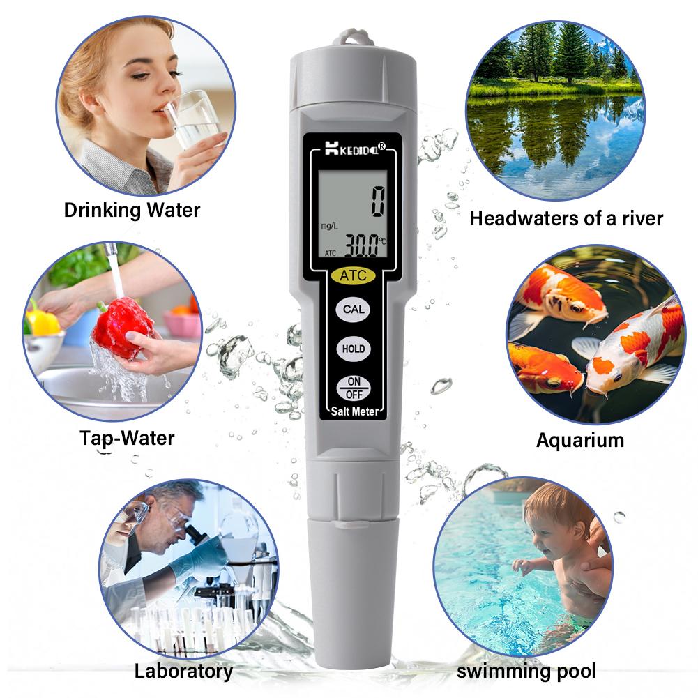 Digital Salinity Tester Meter Water Quality Monitor With ATC For Aquarium Pool Drinking Water Lab Temperature Measuring Tool
