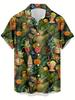 Men's Printed Tropical Cocktail Pineapple Hawaiian Shirt - Short Sleeve Button-Up Summer Beach Party Outfit, Black Vibrant Pattern, Regular Fit Casual