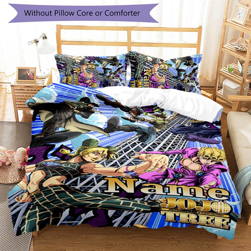 3pcs Custom Name Cartoon JoJo's Bizarre Adventure Bedding Set Duvet Cover Closure Includes 1 Duvet Cover & 2 Pillowcases for All Seasons Bedroom Decor