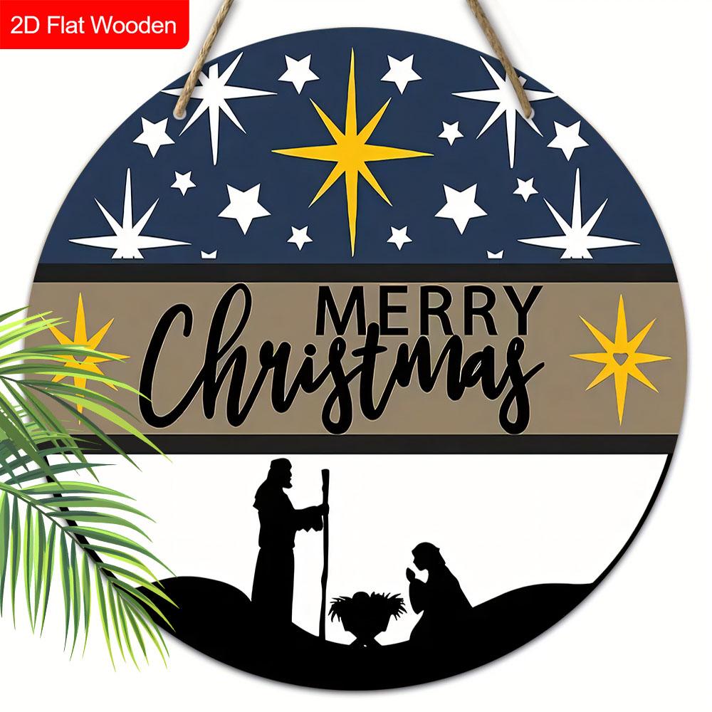 

Рождественская деревянная табличка «Рождество» - Круглая табличка «Навидад» для украшения двери церкви, стены - Идеальный подарок для христианина 20cm/7.87in белый