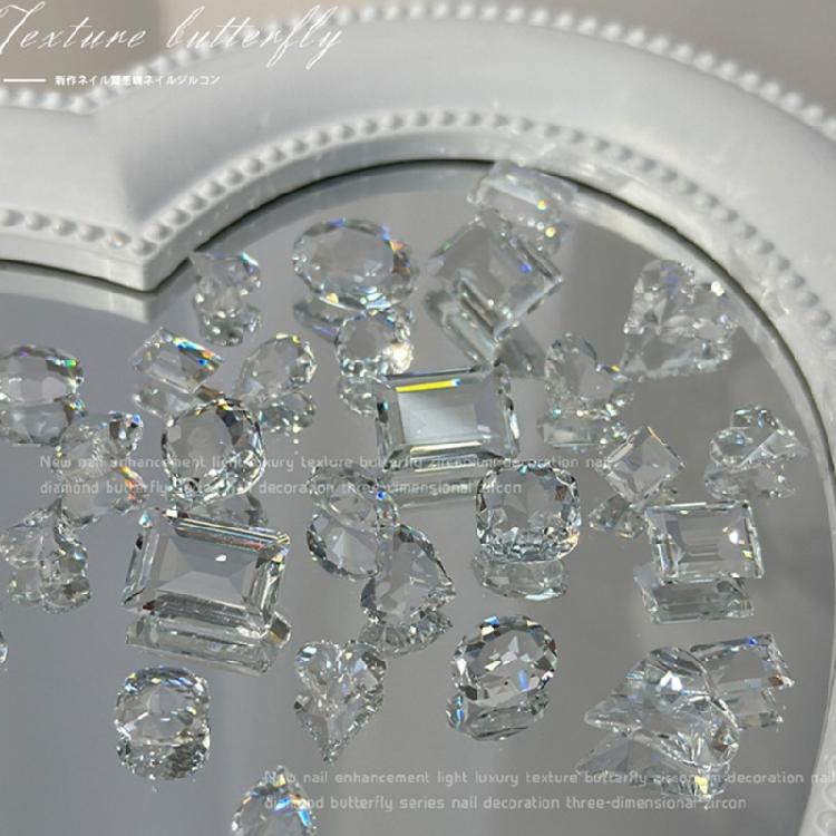 5Pcs Pointed Bottom Nail Rhinestones Gems 3D Mixed Shapes Clear Crystals Diamond