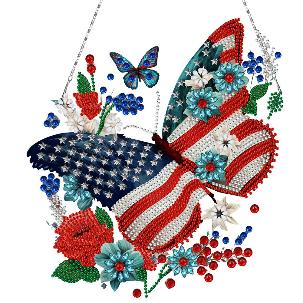 Acrylic Independence Day Butterfly 2D/Flat DIY Special Shape Hanging Diamond Art Kits Diamond Painting Set Wall Door Decoration