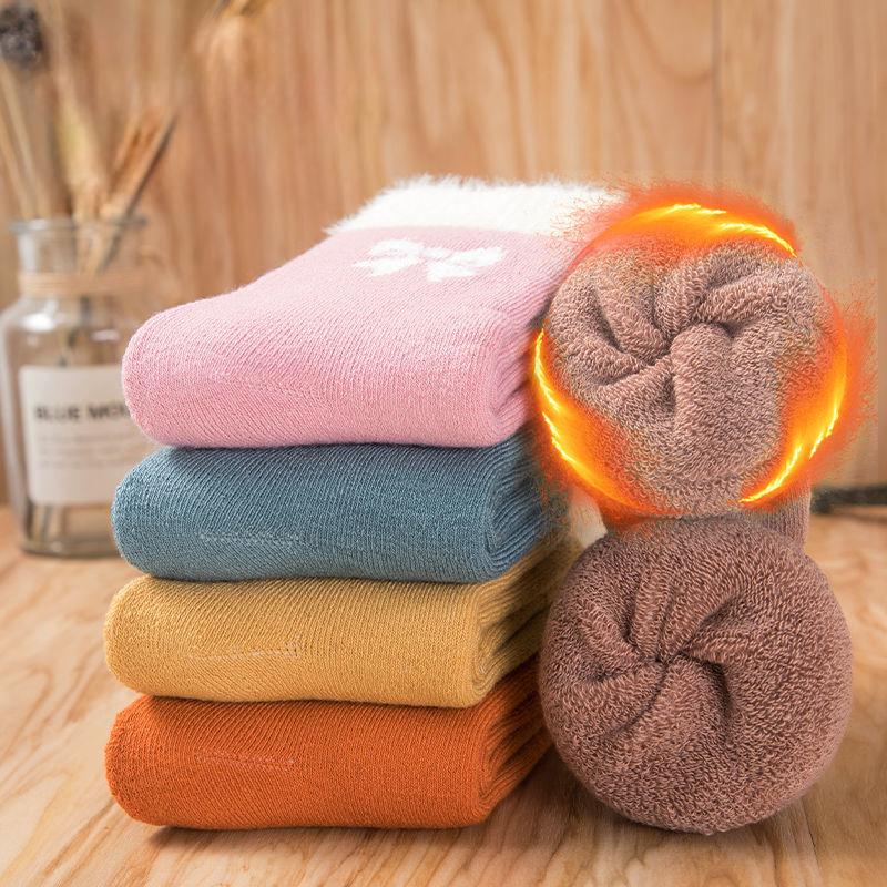 5Pairs 1-16Years Children Winter Ultra Thick Terry Socks Bow Moisture Wicking and Breathable School Socks Walking For Walking