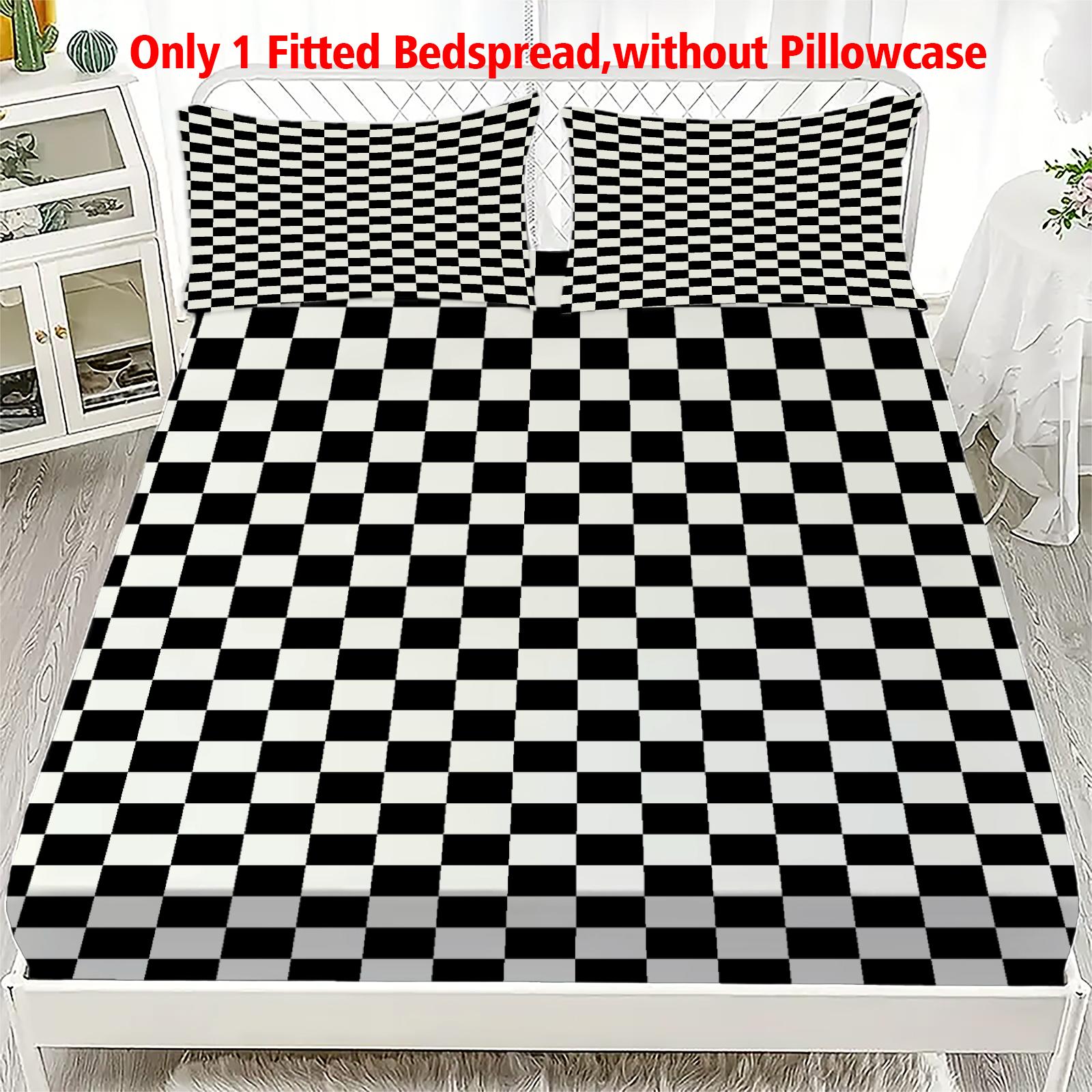 

1pc Black White Grid Printed Fitted Sheet 100% Polyester Durable Bedding Set Sheet ffor Home Bedroom Decoration Birthday Gift 99x190x25cm