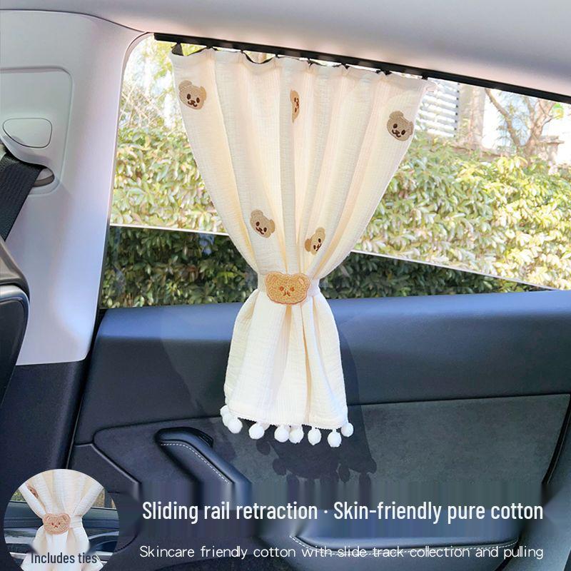 

Retractable Baby Car Sunshade - Anti-Glare, Three-Layer Cotton Embroidered Window Curtain